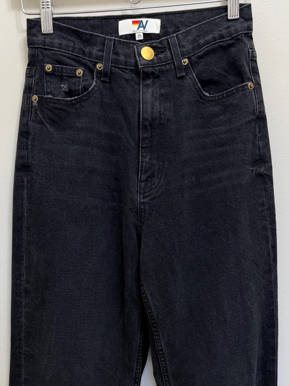 Aviator Nation Gypsy Hi Rise Wide Leg Jean Distressed Denim in Vintage Black 25 - Picture 5 of 11